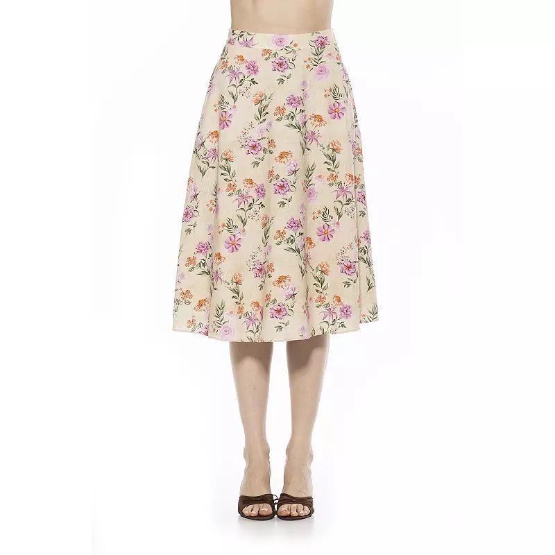 Women's ALEXIA ADMOR Mabel Midi Flared Skirt, Size: 4, Pink Floral Product Image