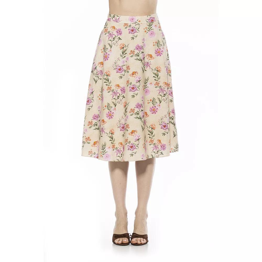 Women's ALEXIA ADMOR Mabel Midi Flared Skirt, Size: 4, Pink Floral Product Image