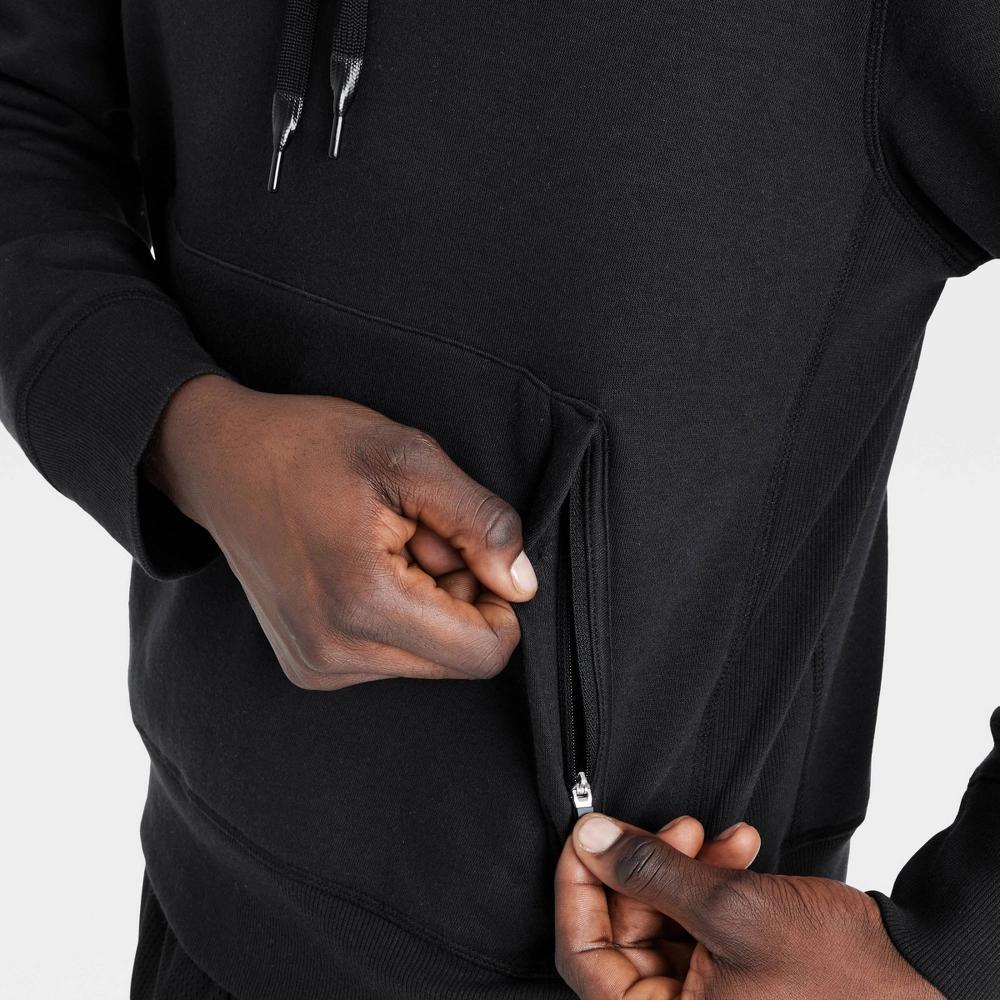 Men's Cotton Fleece Hooded Sweatshirt - All In Motion™ Jet Black XXL: Recycled Polyester, Kangaroo Pocket, Drawstring Product Image