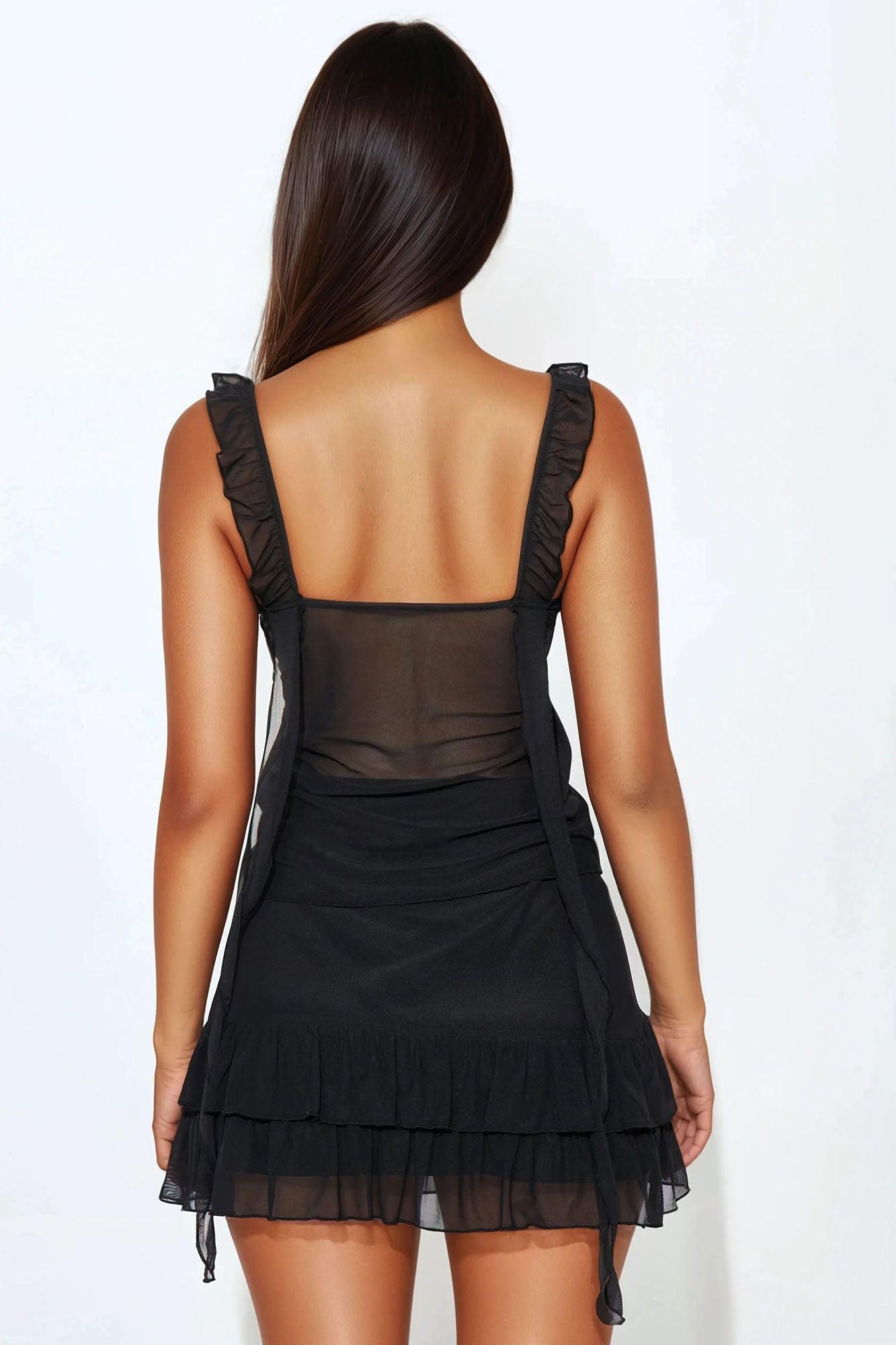 Emma Ruffle Mesh Mini Skirt Set - Black Product Image