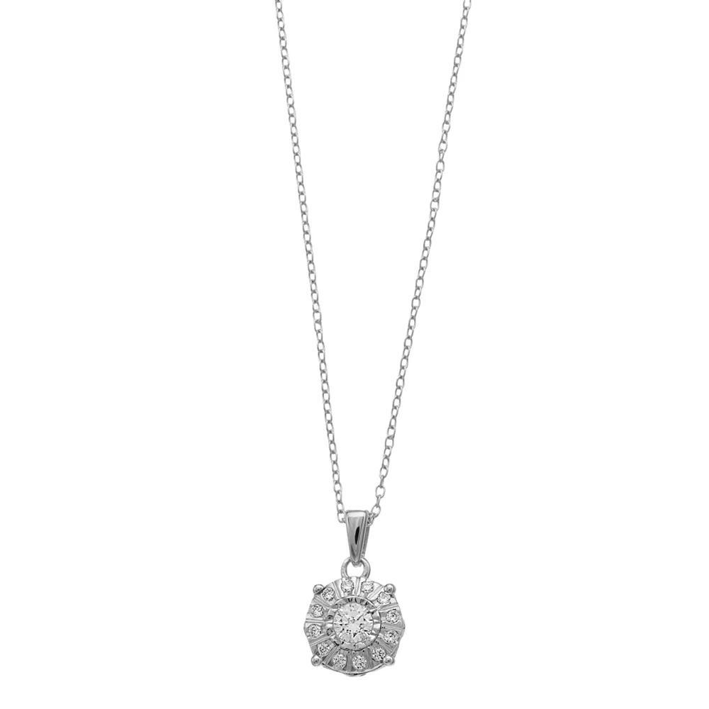 14k Gold Over Silver 1/4 Carat T.W. Diamond Halo Pendant Necklace, Women's, Size: 18", Pink Tone Product Image