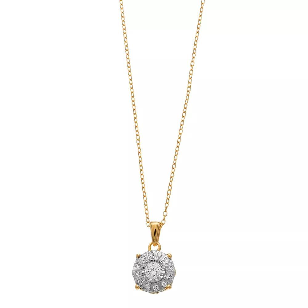 14k Gold Over Silver 1/4 Carat T.W. Diamond Halo Pendant Necklace, Women's, Size: 18", Gold Tone Product Image
