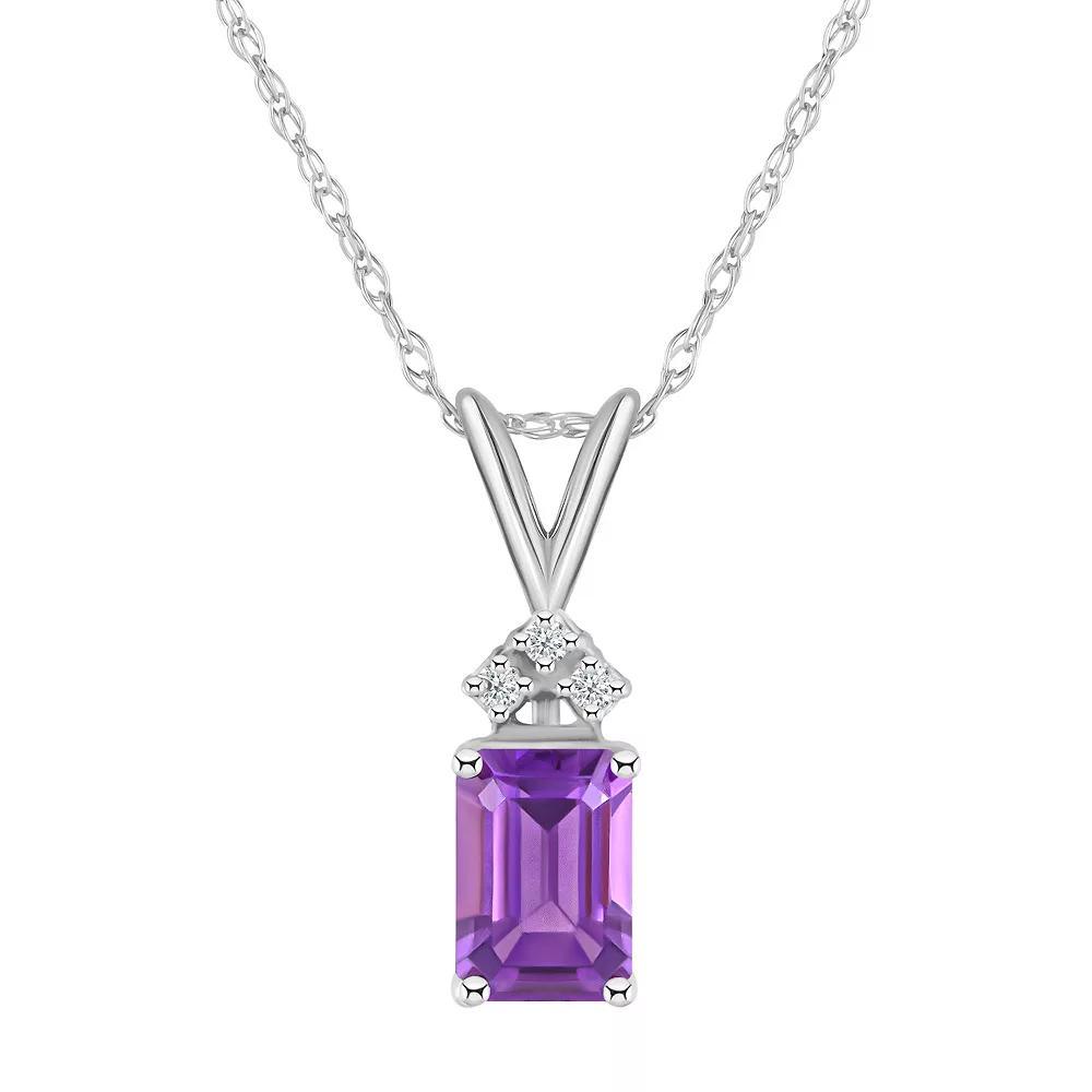 Celebration Gems 14k Gold Emerald Cut Amethyst & Diamond Accent Pendant Necklace, Women's, Size: 18" Product Image