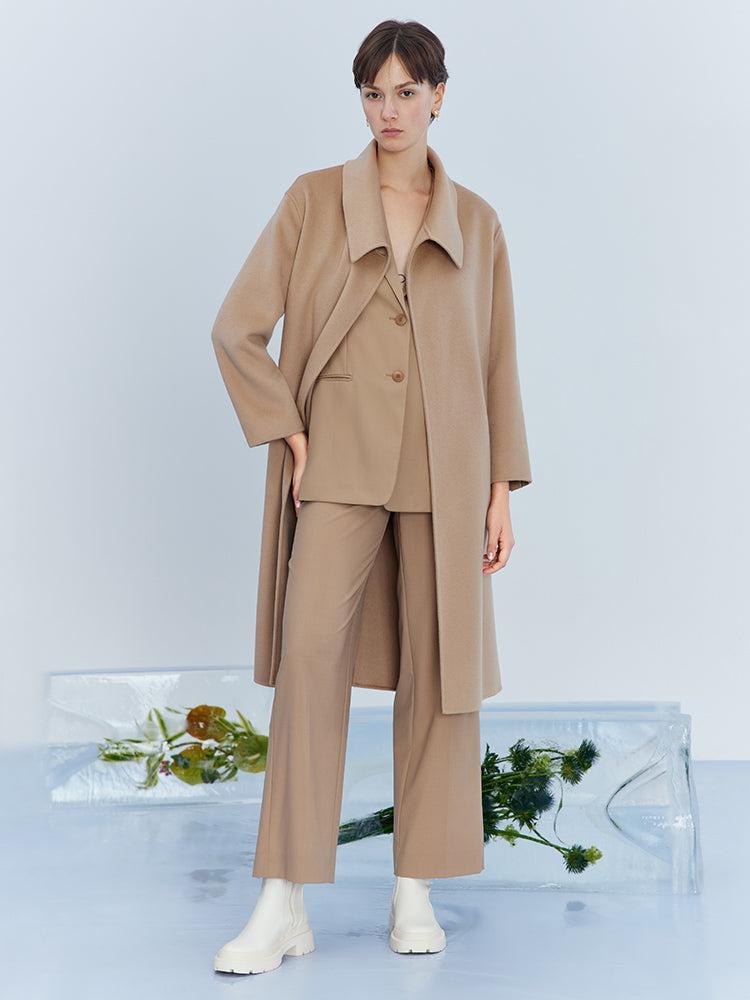 Double-Faced Wool And Silk-Blend Lapel Women Coat Product Image