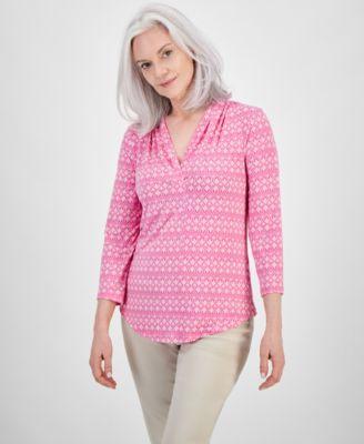 Jm Collection Womens Printed V-Neck 3/4-Sleeve Top, Created for Macys Product Image