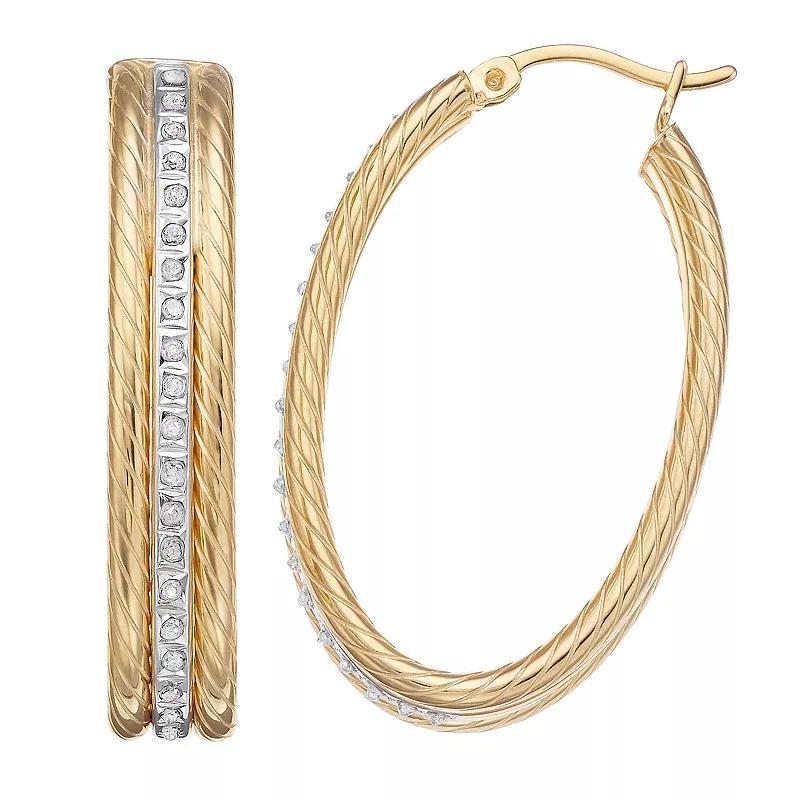Diamond Mystique Sterling Silver Diamond Accent Oval Rope Hoop Earrings, Women's, 18k Gold Over Silver Product Image