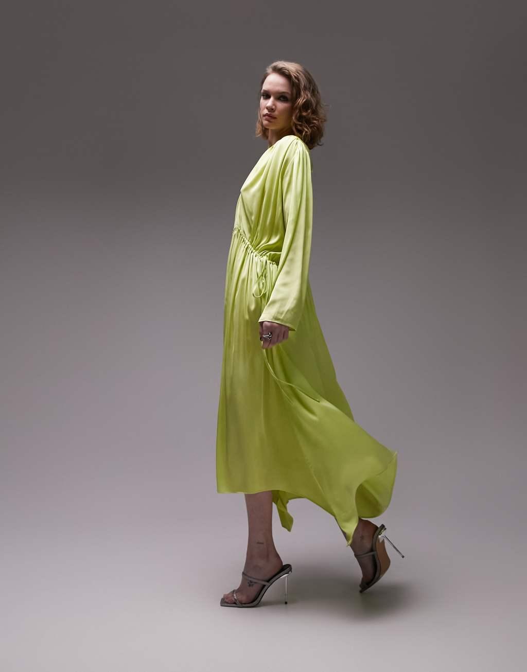Topshop occasion ruched detail long sleeve midi dress Product Image