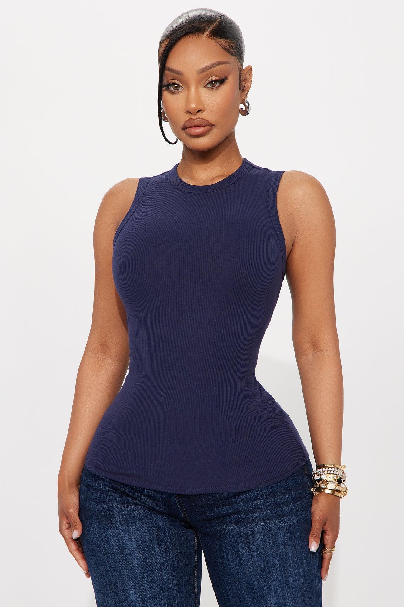 Lily Ribbed Tank - Navy Product Image