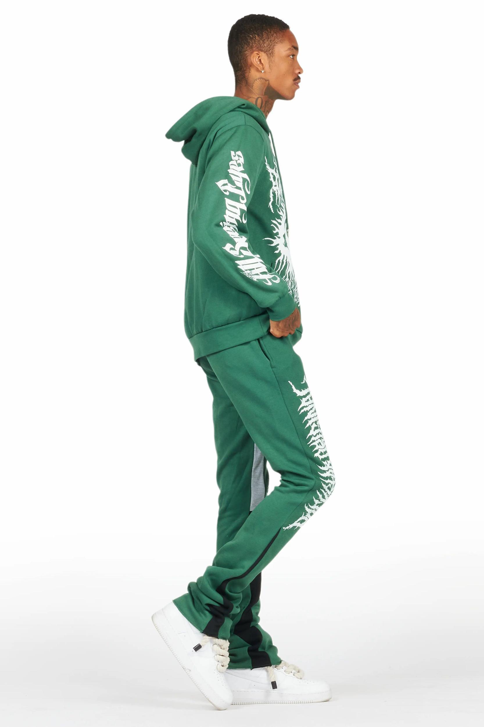 All Seeing Eyes Dark Green Stacked Flare Track Pant Set Male Product Image