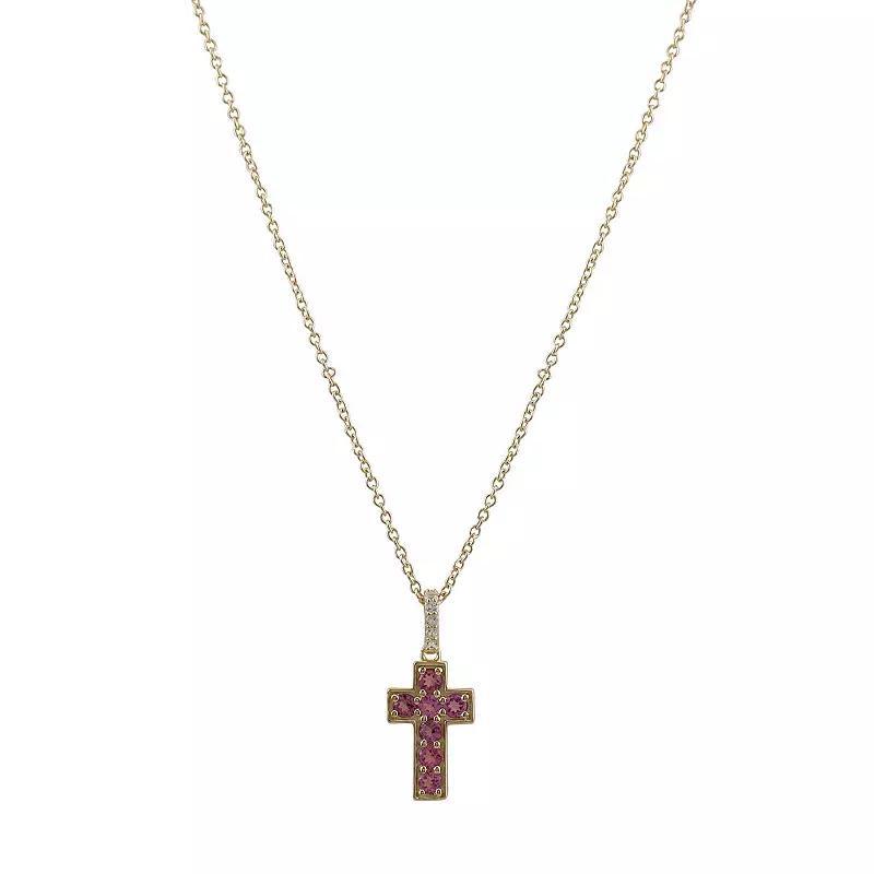 Gemistry Sterling Silver Gemstone Cross Pendant Necklace, Womens Pink Tourmaline Product Image