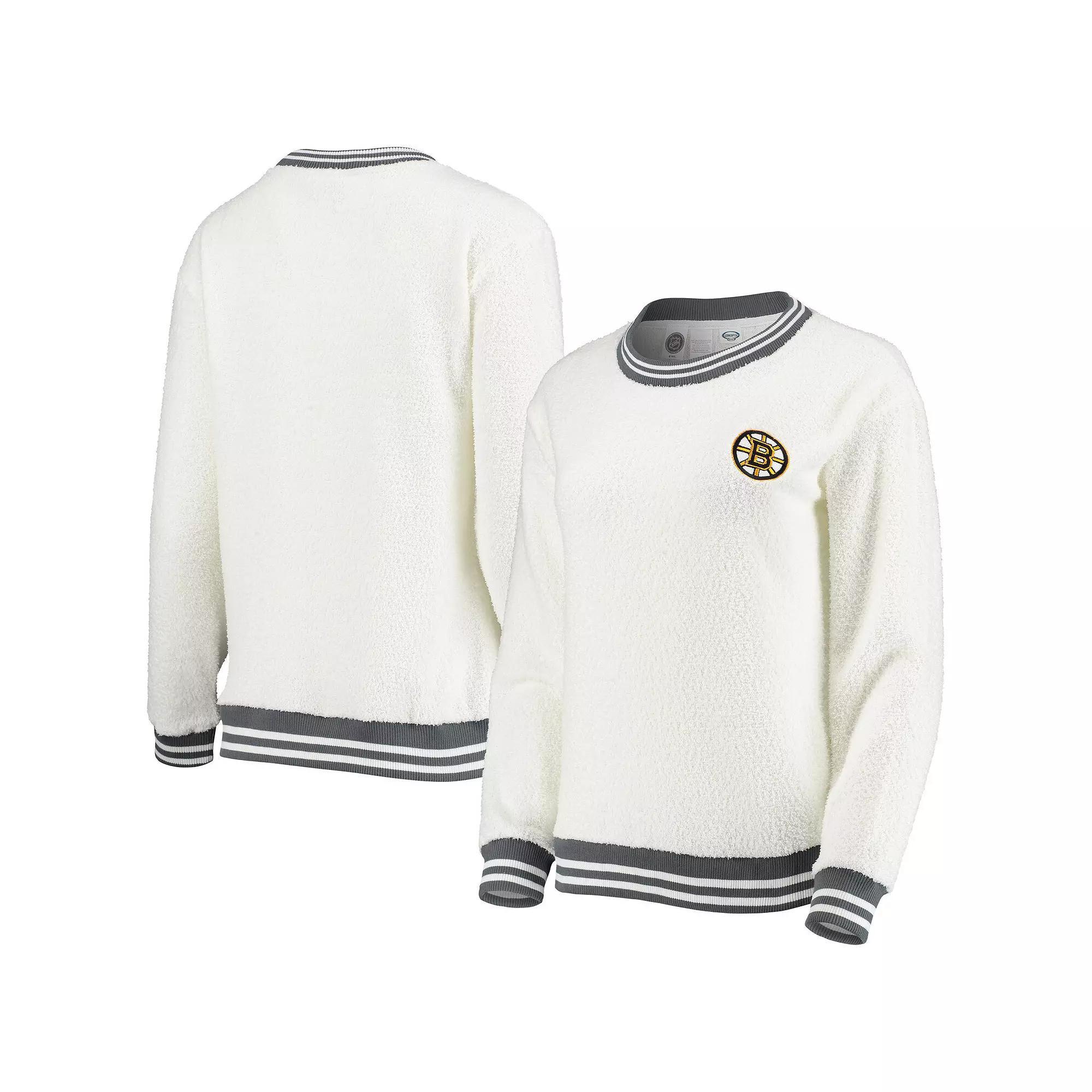 Women's Concepts Sport Cream/Charcoal Boston Bruins Granite Sherpa Pullover Sweatshirt, Size: Small, Beige Product Image