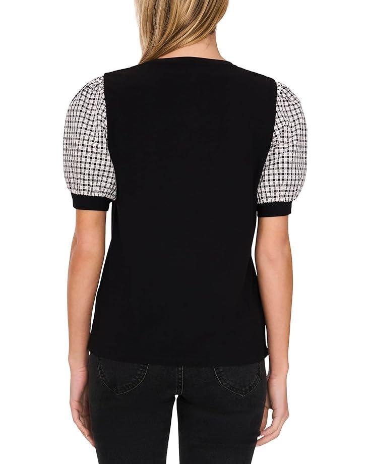 Ruffle Cuff Embroidered Crew Neck Top Product Image