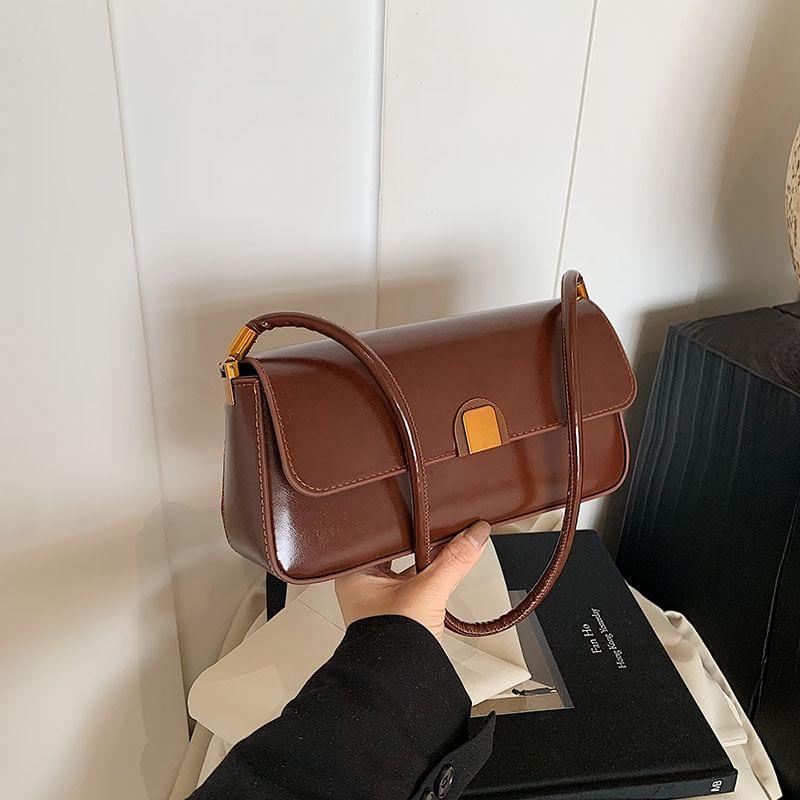 Faux Leather Plain Shoulder Bag Product Image