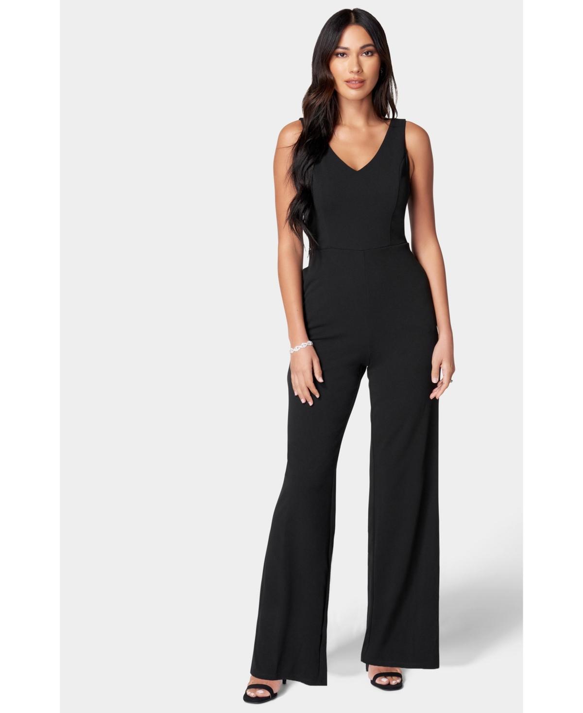 Women's bebe V-Neck Sleeveless Jumpsuit, Size: Large, Camel Product Image