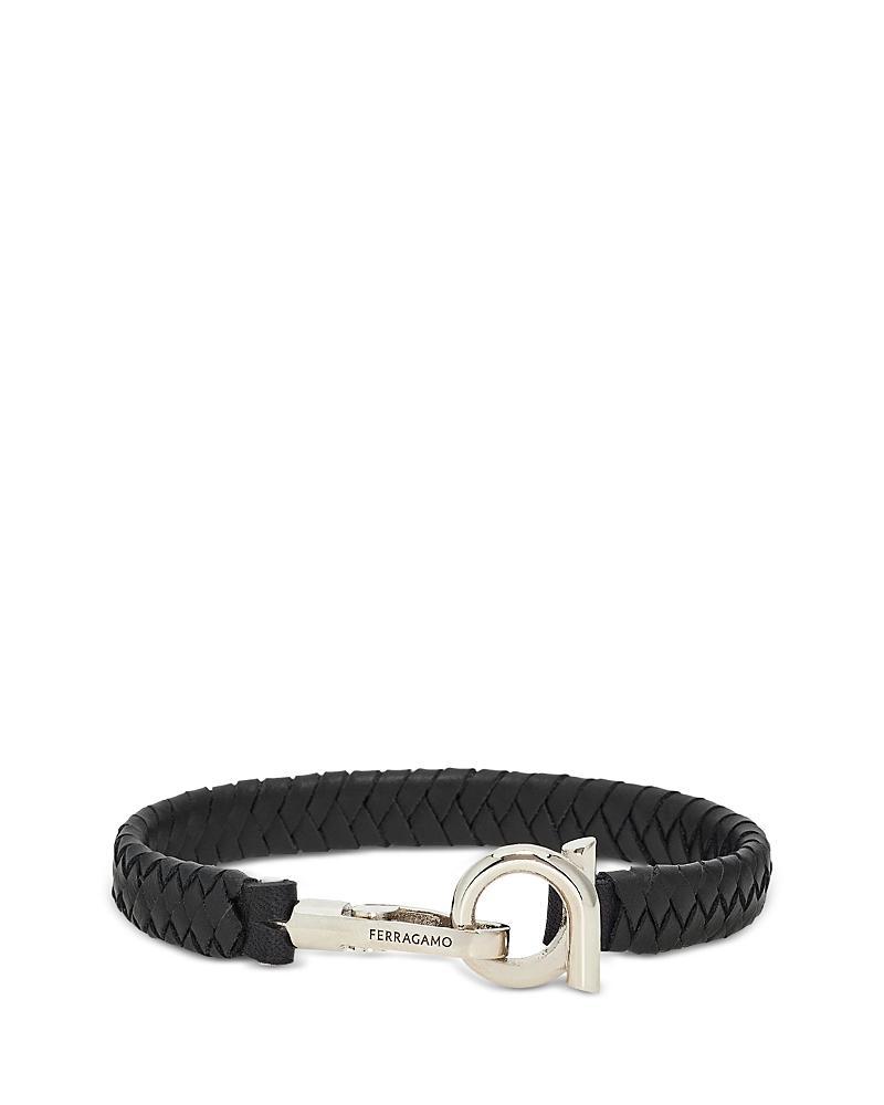 FERRAGAMO Braided Leather And Brass Bracelet In Black Product Image