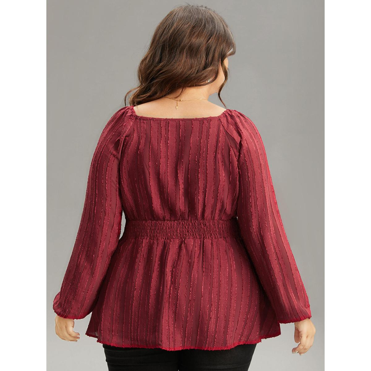 Plus Size Scarlet Plain Textured Shirred Lantern Sleeve Gathered Blouse Women Glamour Long Sleeve Square Neck Party Blouses BloomChic 14-16/1X Product Image