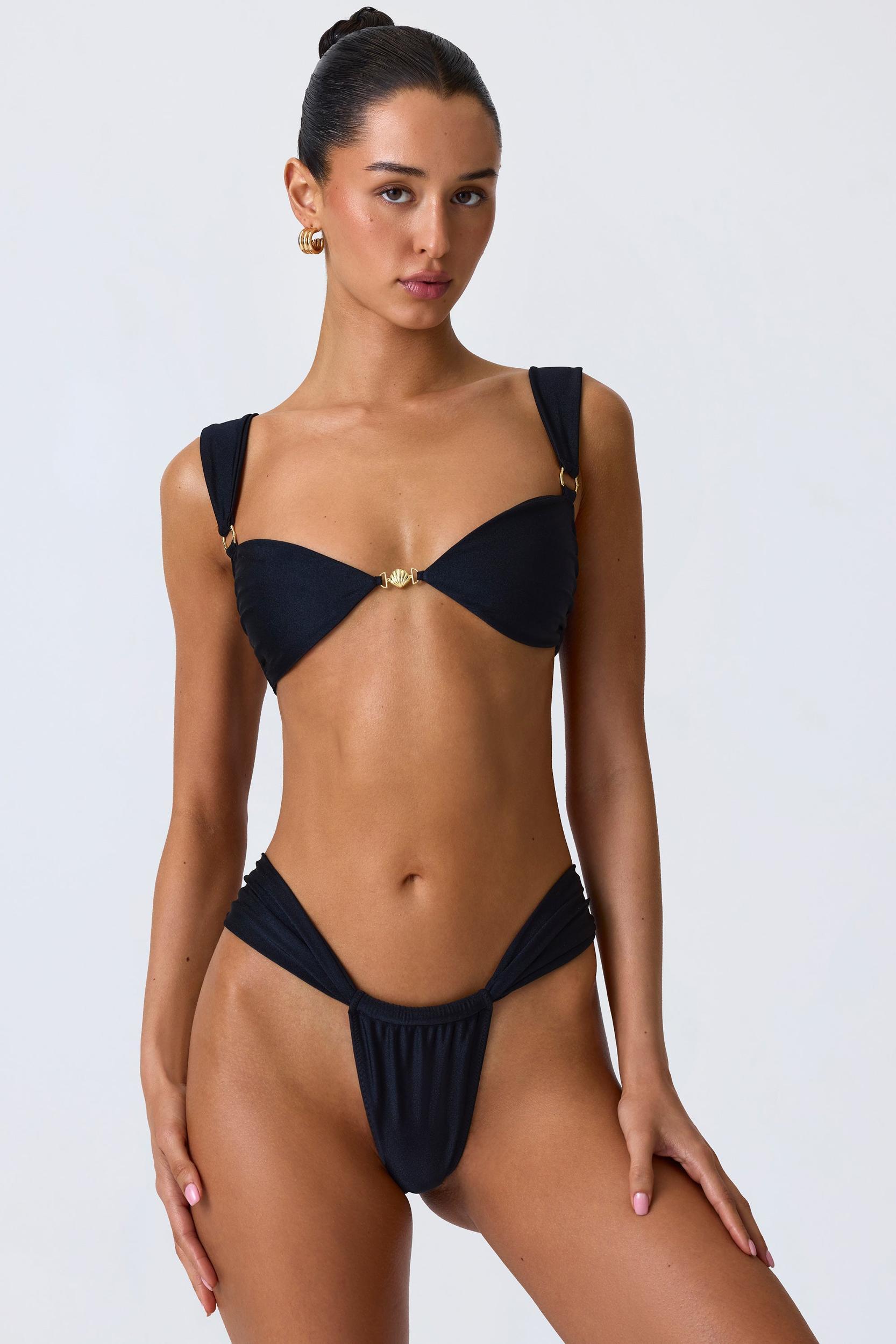 Ruched Cheeky Bikini Bottoms in Black Product Image