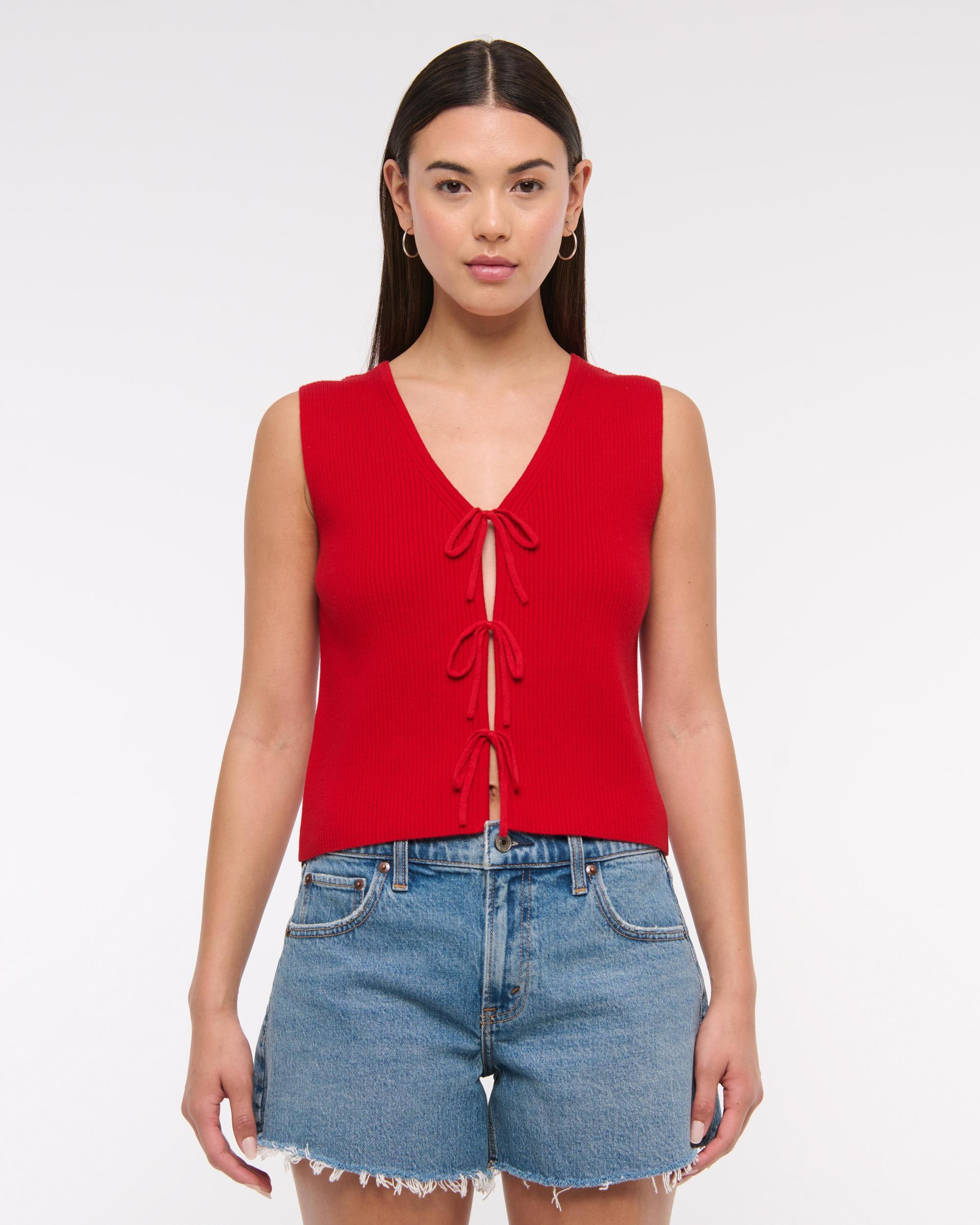 Tie-Front V-Neck Sweater Vest Product Image
