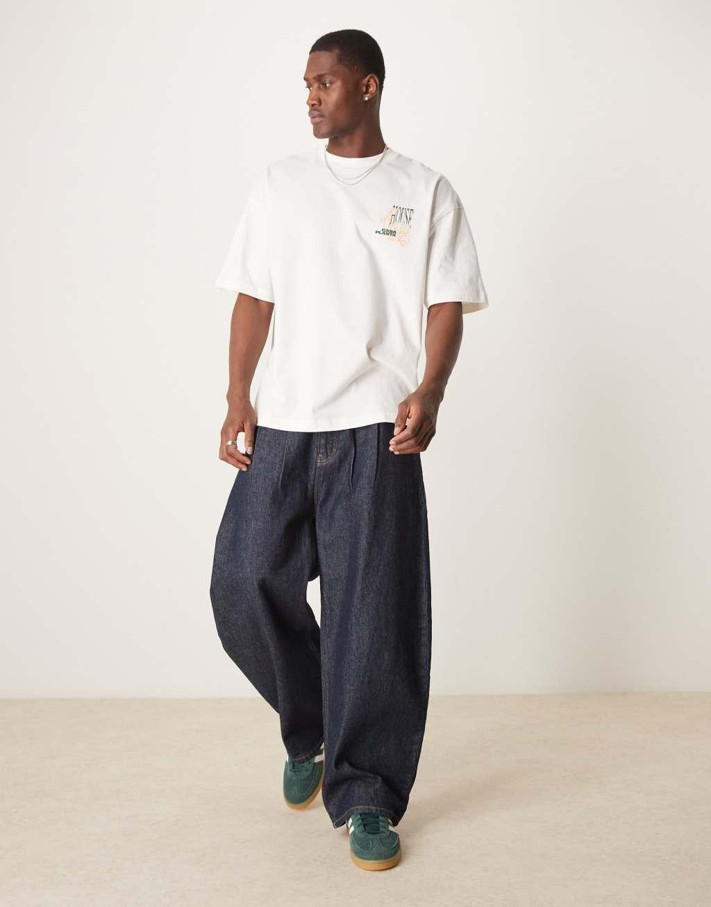 ASOS DESIGN oversized T-shirt with floral graphic in cream Product Image
