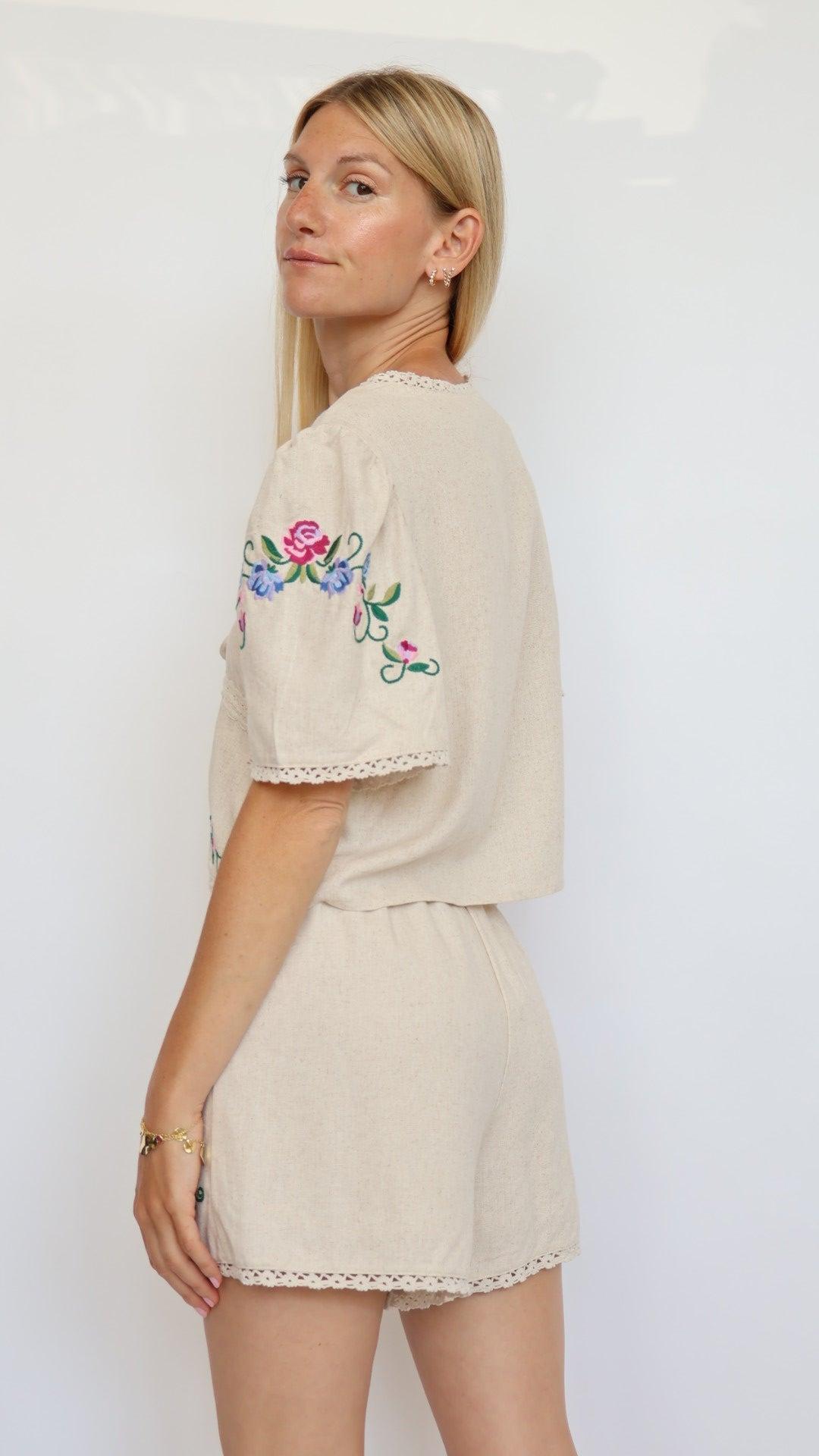 Embroidered Floral Mini Shorts Product Image