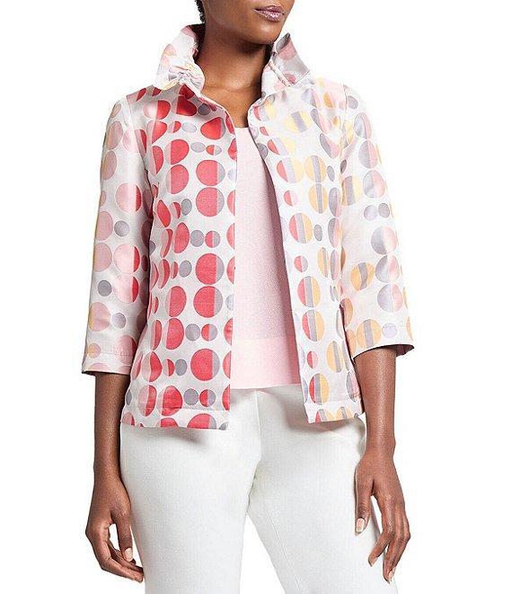 Ming Wang Novelty Woven Jacquard Polka Dot Stand Collar 3/4 Sleeve Coordinating Jacket Product Image