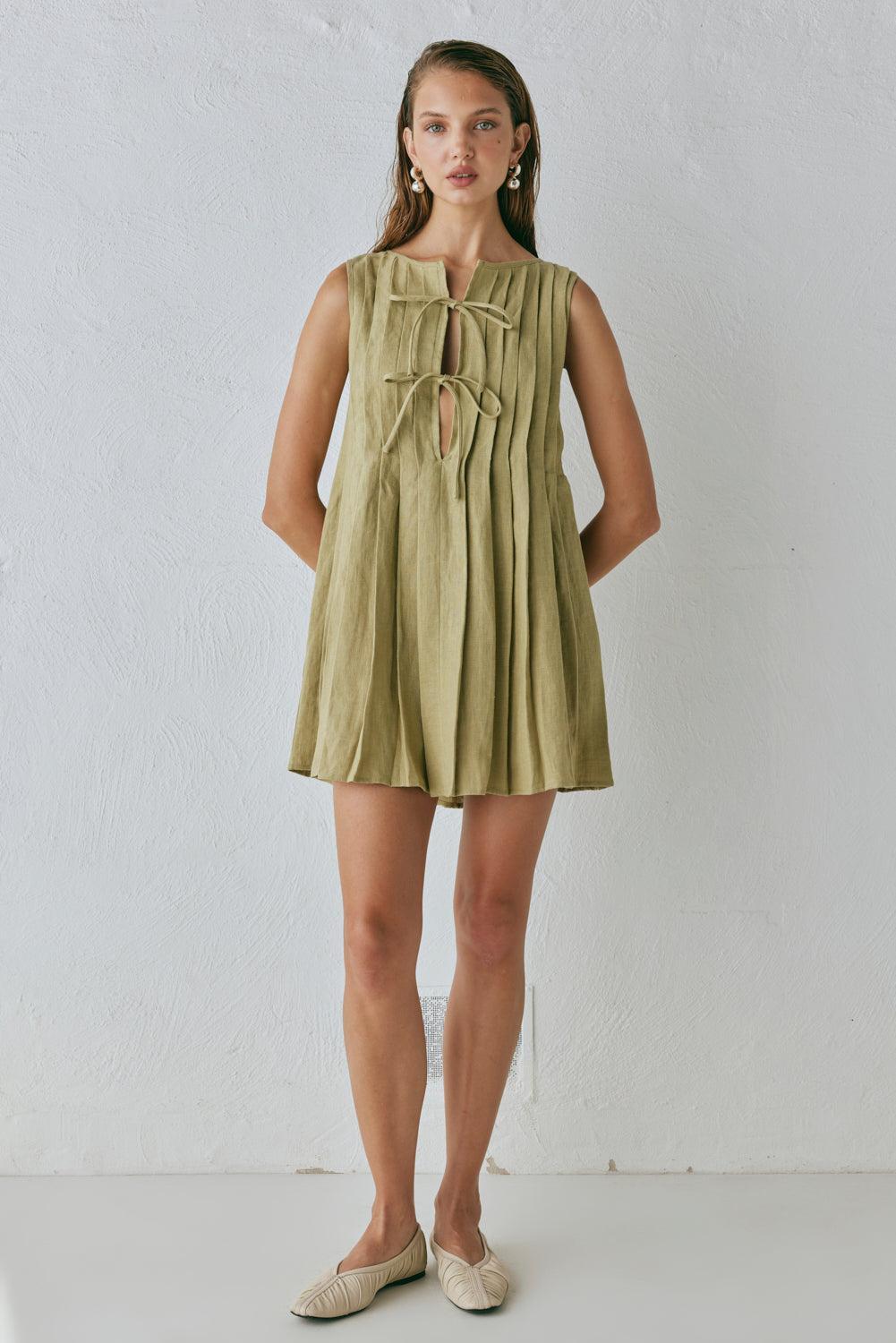 Valeria Linen Mini Dress Olive Product Image