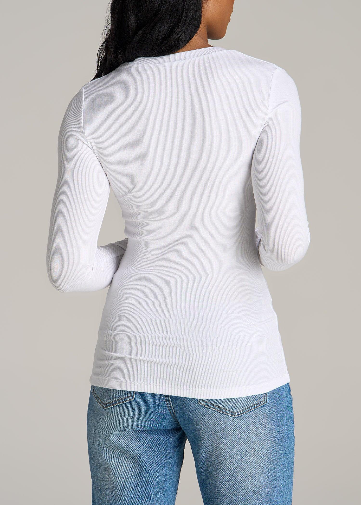 FITTED Ribbed Long Sleeve Tee in White - Tall Women's Shirts Product Image