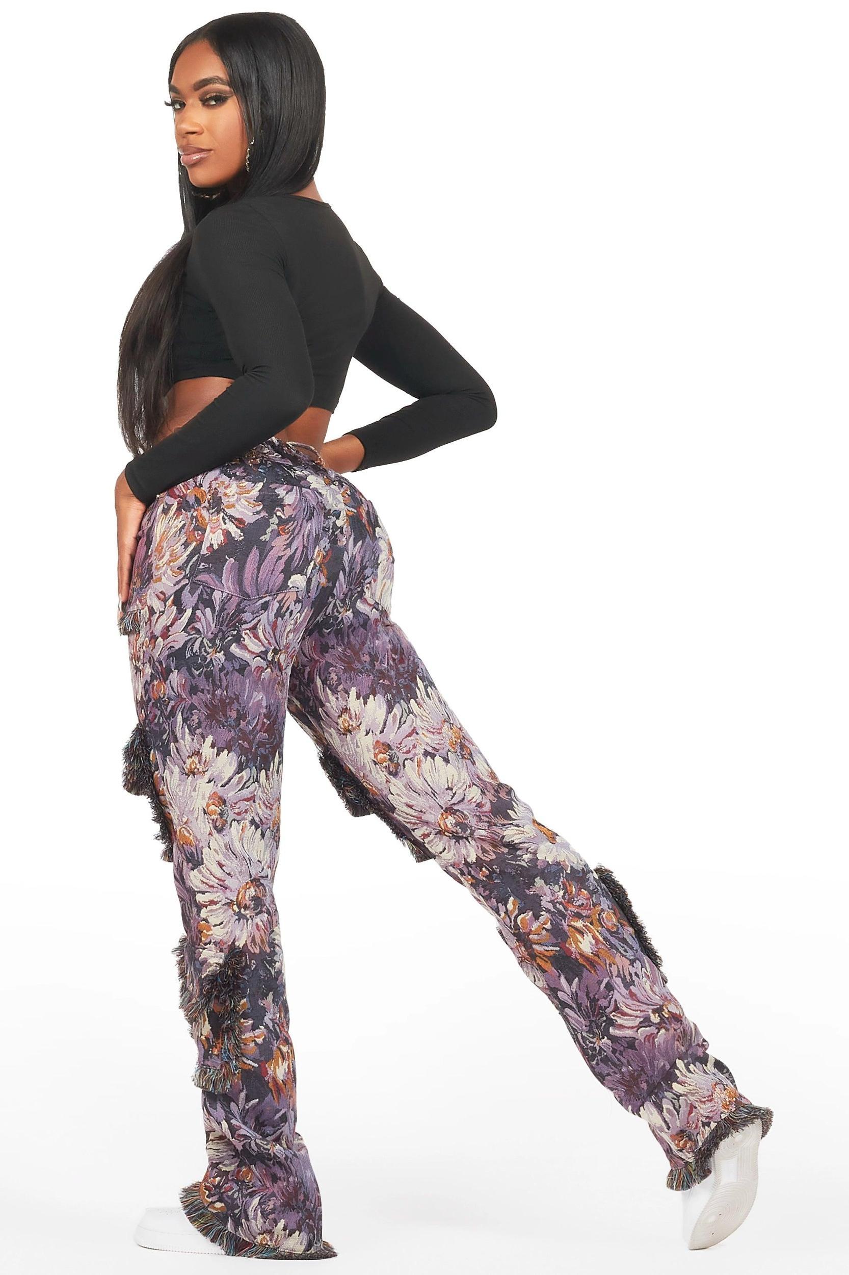 Takecia Purple Tapestry Stacked Pant Female Product Image