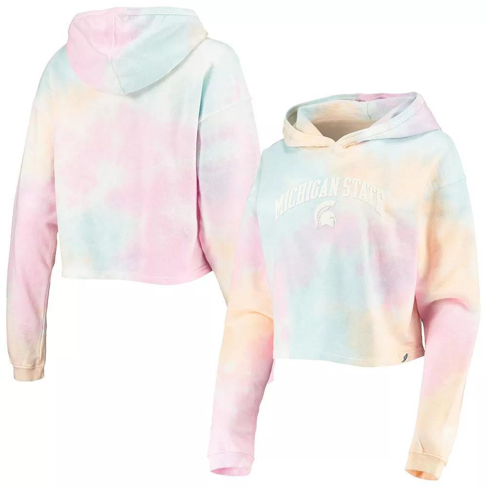 Womens League Collegiate Wear /White Michigan State Spartans Tie-Dye Cropped Pullover Hoodie Product Image