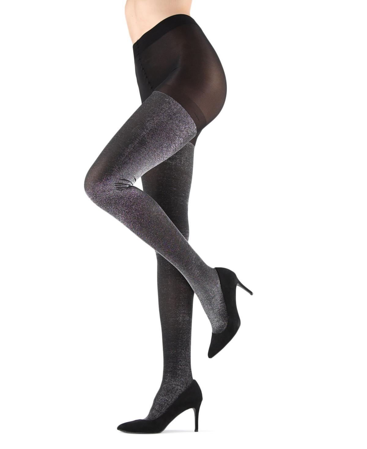 MeMoi Womens Liquid Metal Opaque Tights - Black Product Image