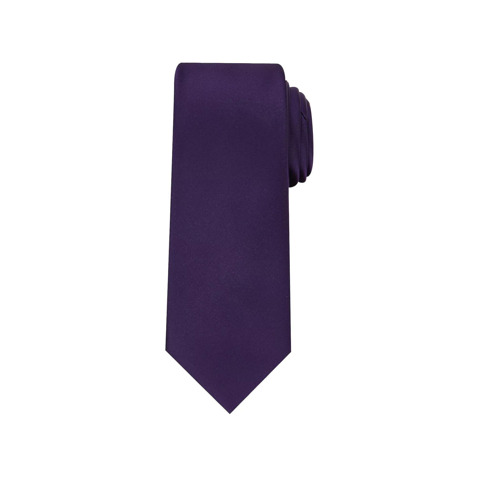 Men's Bespoke Solid Sateen Slim Tie, Purple Sateen Product Image