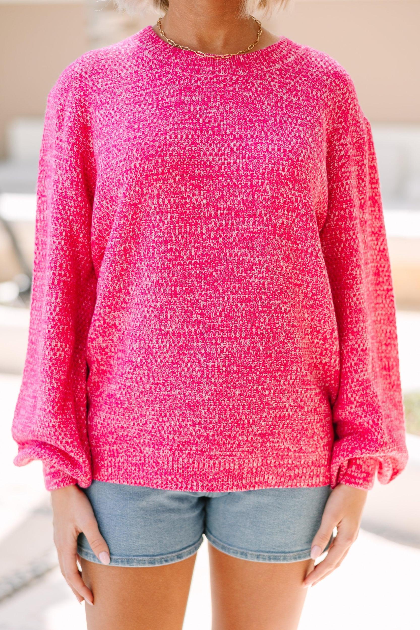 The Slouchy Fuchsia Pink Bubble Sleeve Sweater Female Product Image