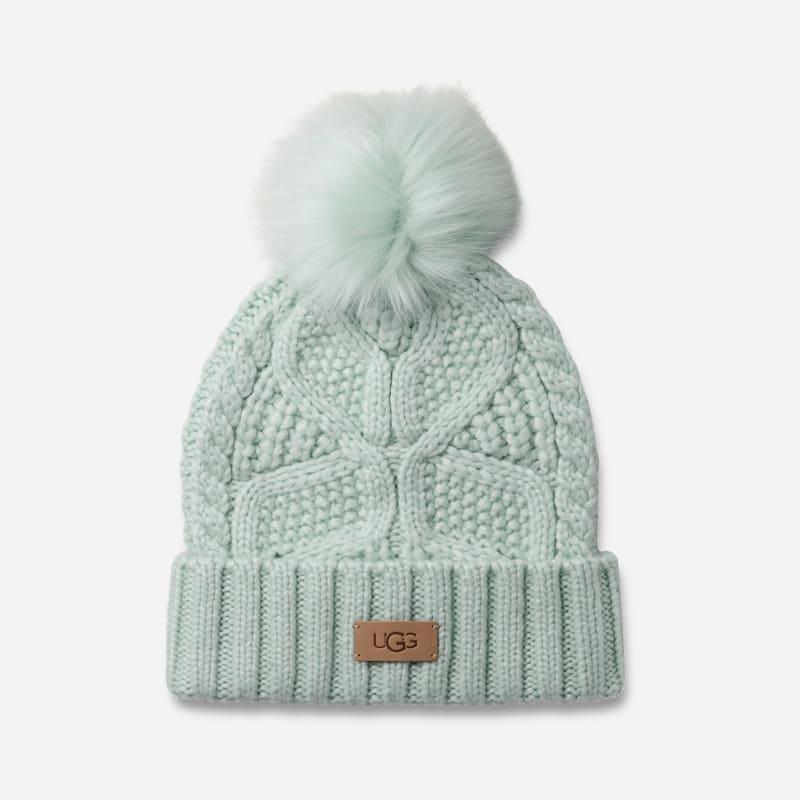 UGG Womens Cable Beanie With Pom Knit/Faux Fur Product Image