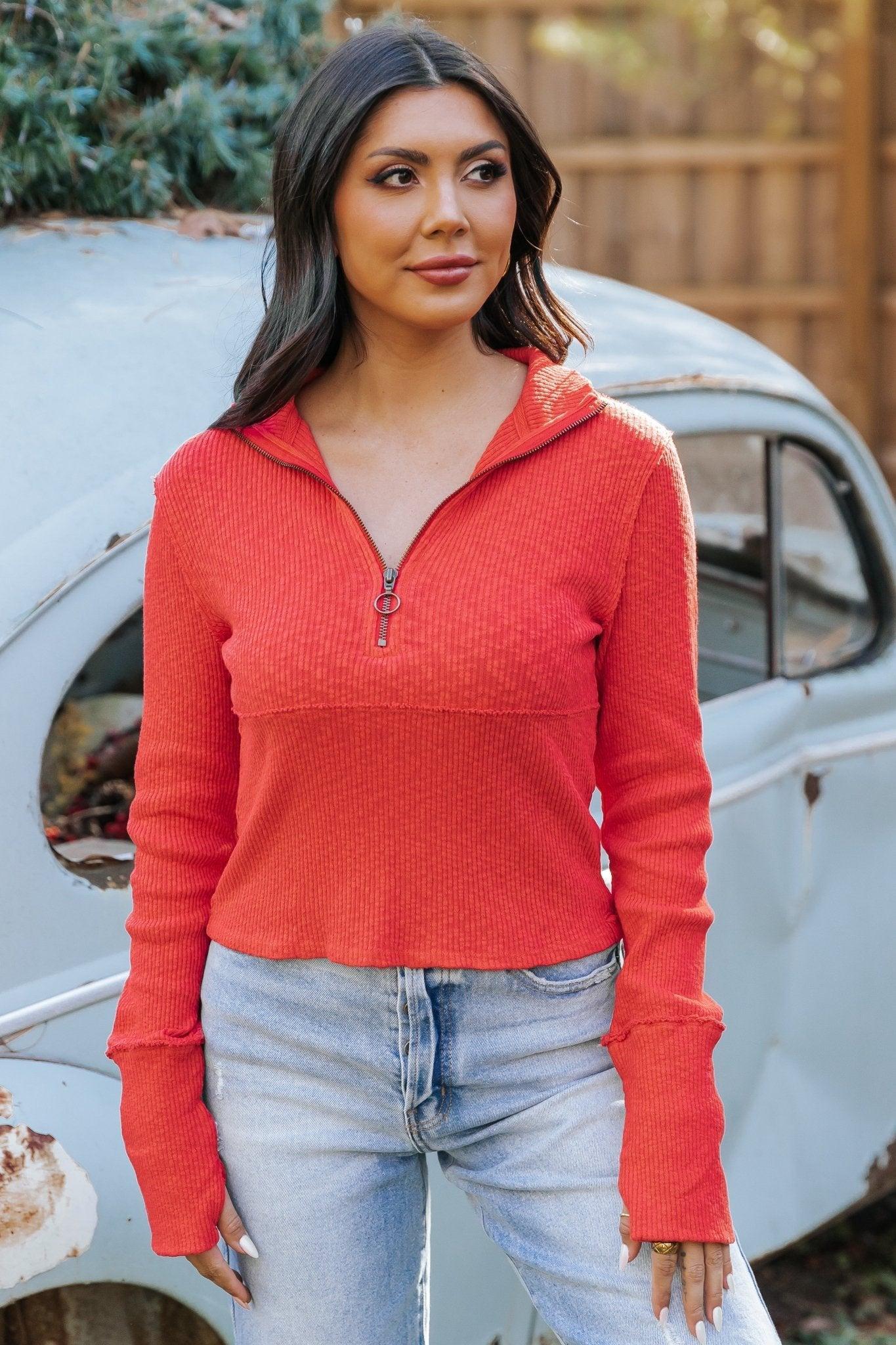 Free People Red Midnight Half Zip Pullover - FINAL SALE Product Image