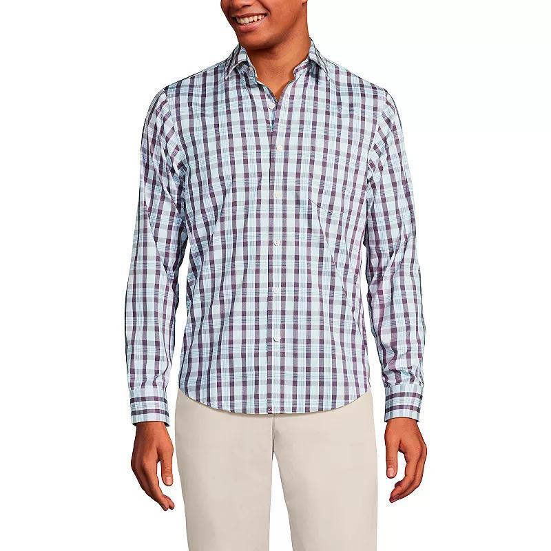 Men's Lands' End Traditional Fit Travel Button-Down Shirt, Size: XXL, Blue Fine Stripe Product Image