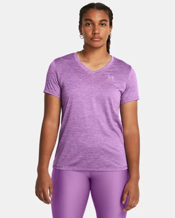 Women's Under Armour Tech™ V-Neck Short Sleeve Tee, Size: XS, Silica Green Twist Product Image