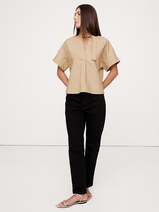 Cotton Poplin Popover Tie-Neck Top Product Image