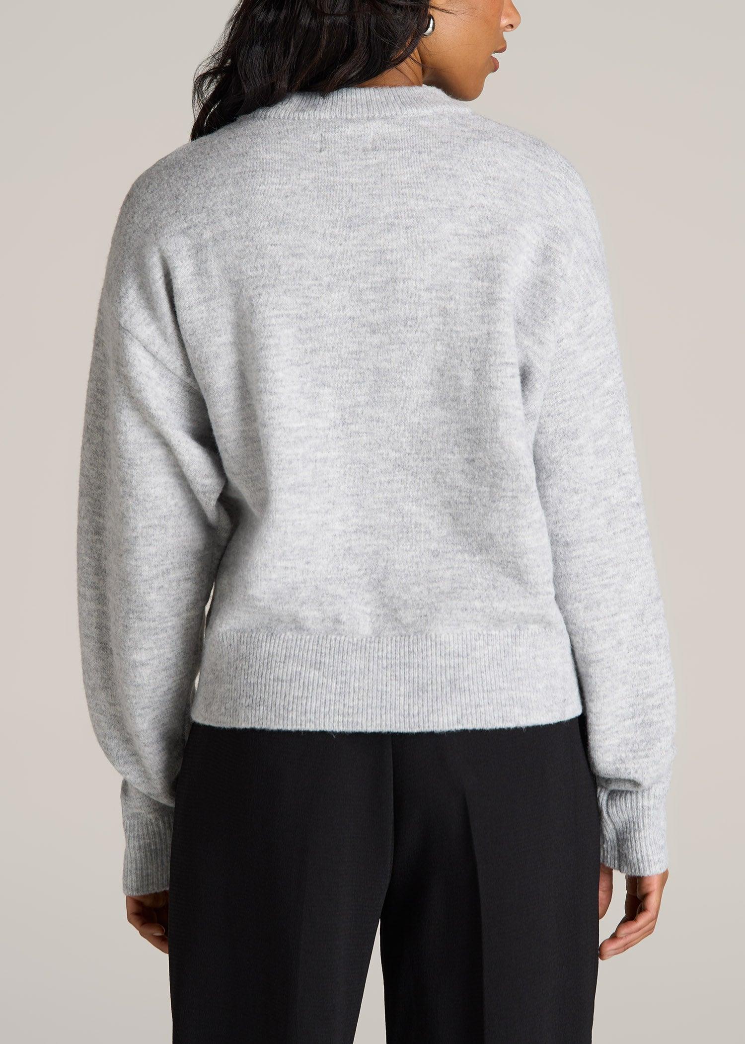 Relaxed Crewneck Wool Blend Tall Women's Sweater in Grey Mix Female Product Image