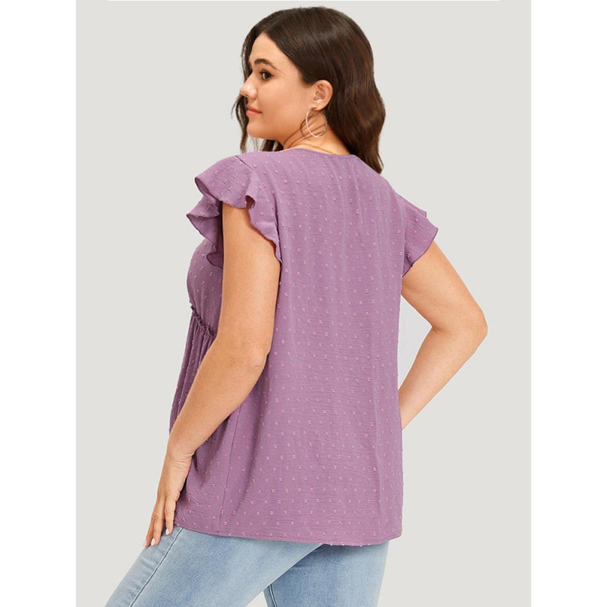 Plus Size Polka Dot V Neck Ruffles Tassel Trim Tank Top Women Mauve Elegant Texture V-neck Dailywear Tank Tops Camis BloomChic 22-24/3X Product Image
