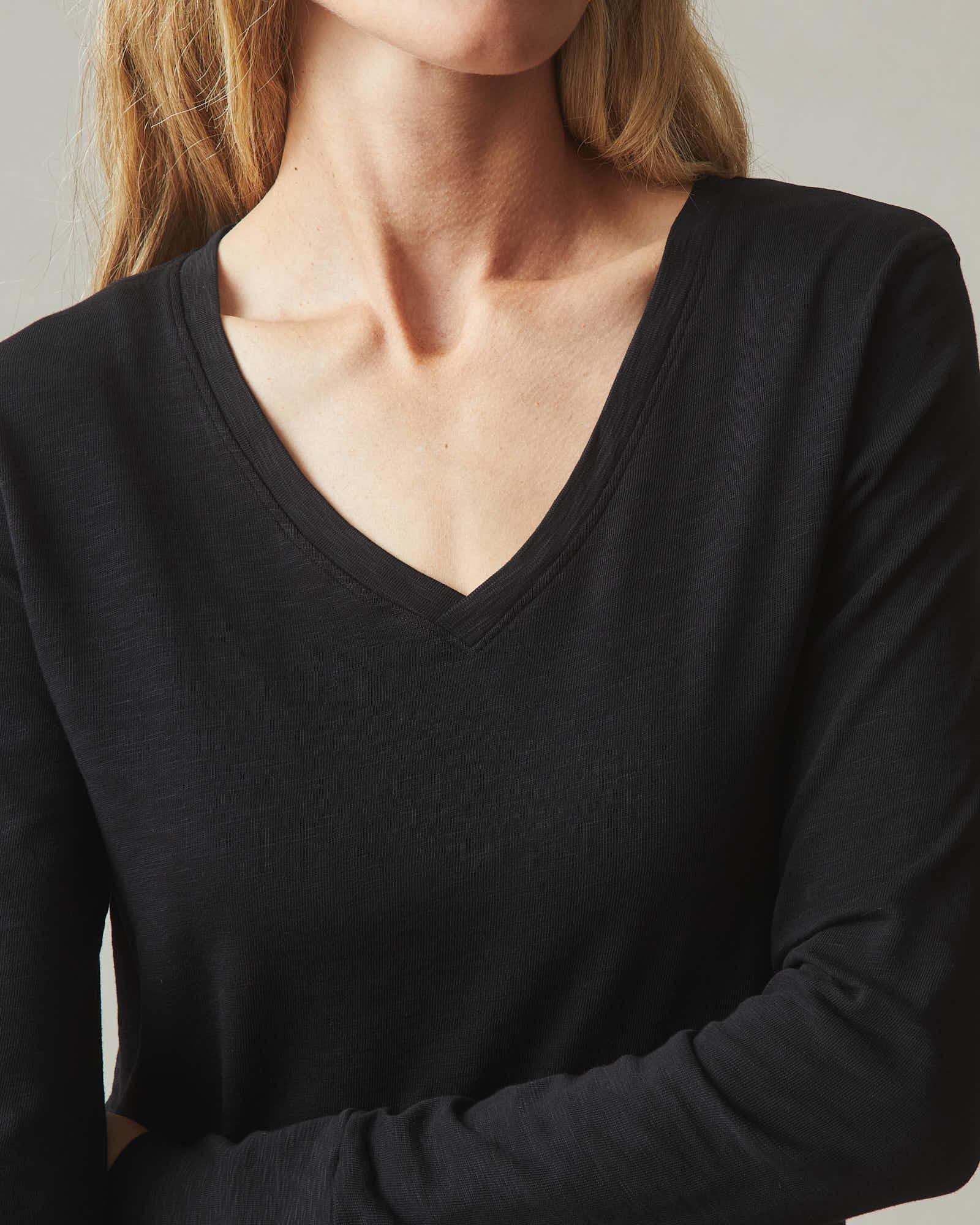 Women's Premium Slub V-Neck Long Sleeve Tee - Black Female Product Image