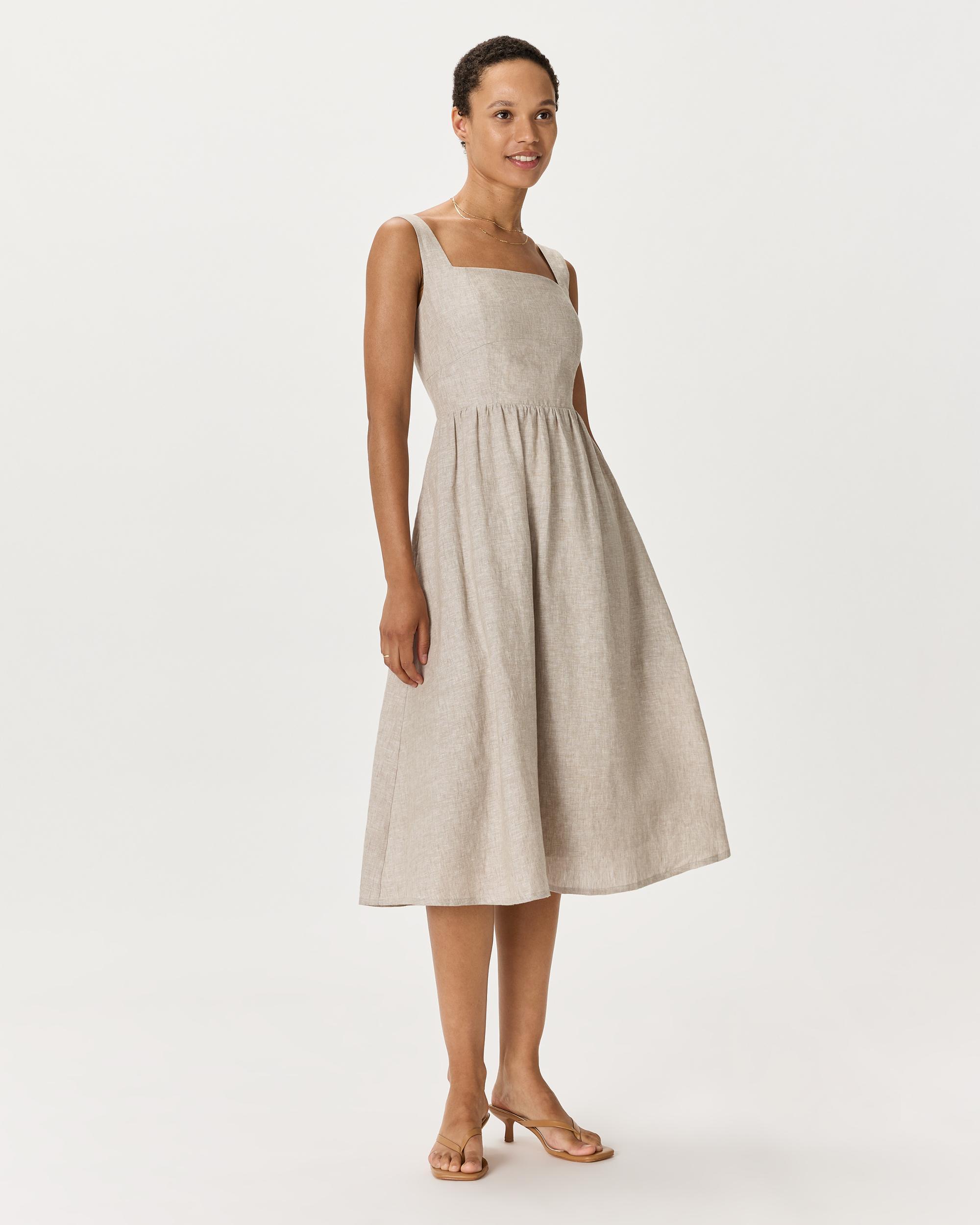 Quince | Women's 100% European Linen Fit & Flare Midi Dress Product Image