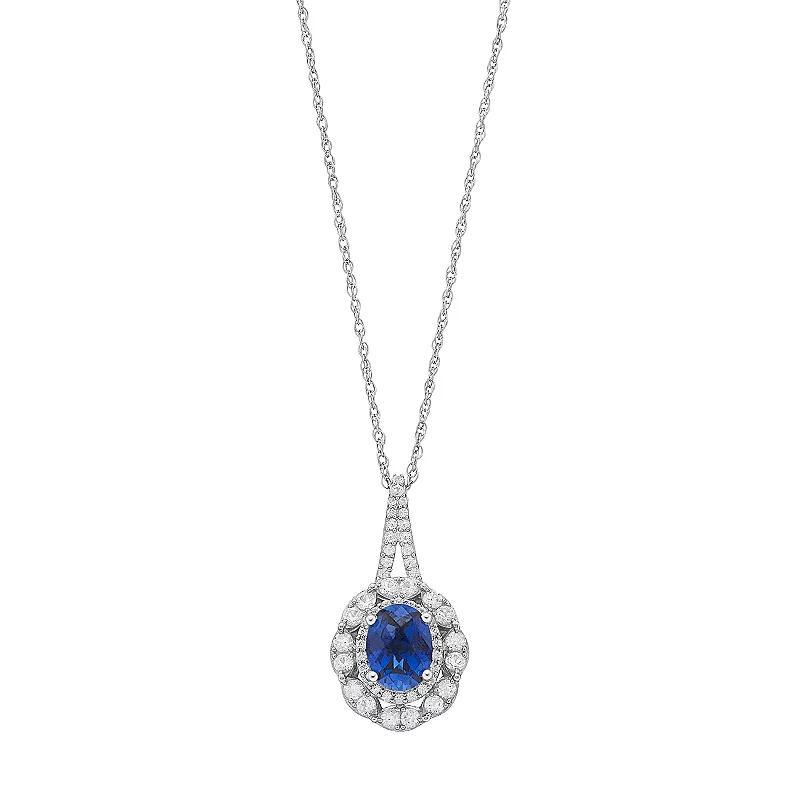 14k Gold Over Silver Lab-Created Emerald & Lab-Created White Sapphire Oval Pendant, Women's, Gold Tone Product Image