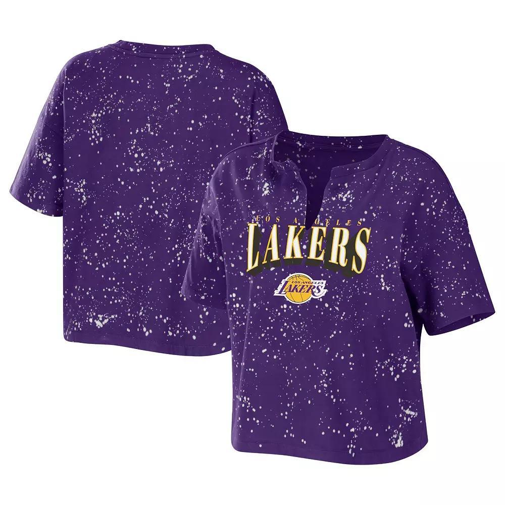 Women's WEAR by Erin Andrews Purple LSU Tigers Bleach Wash Splatter Notch Neck T-Shirt, Size: 2XL Product Image