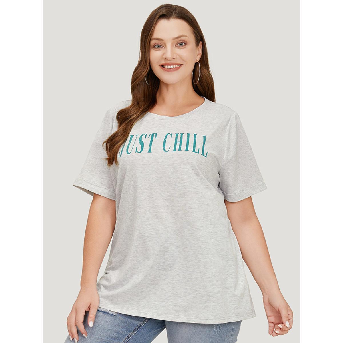 Plus Size Letter Print Short Sleeve Heather T-shirt LightGray Women Casual Heather Graphic Dailywear T-shirts BloomChic 10/M Product Image