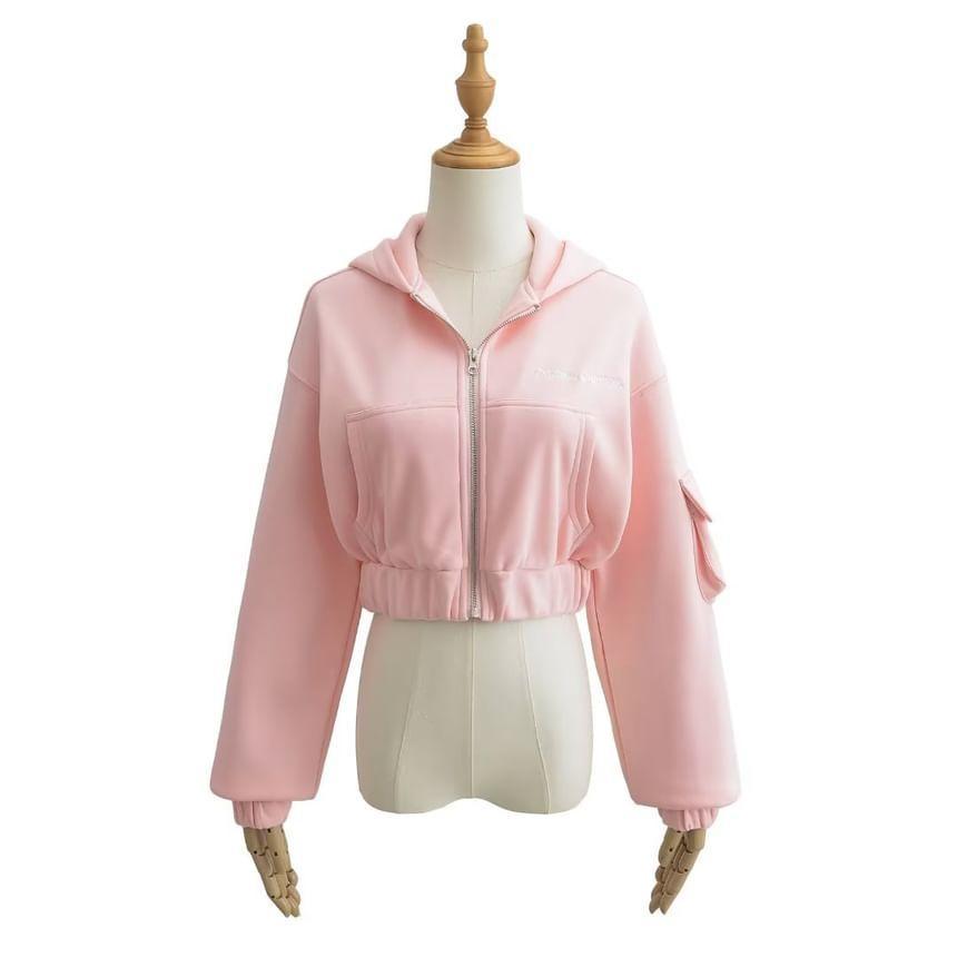Lettering Crop Zip-Up Hoodie Product Image