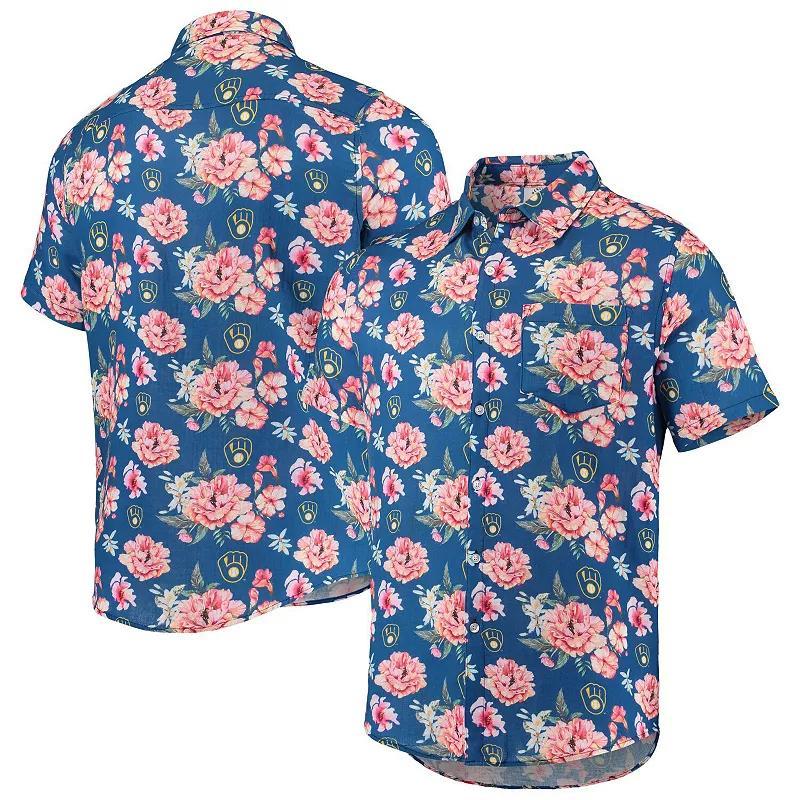 Mens FOCO Royal Milwaukee Brewers Floral Linen Button-Up Shirt Product Image