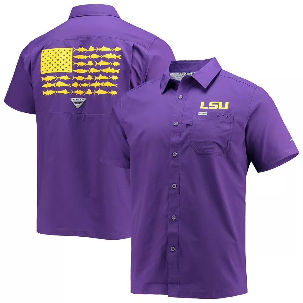 Columbia Mens Collegiate PFG Slack Tide Camp Shirt - LSU- Product Image