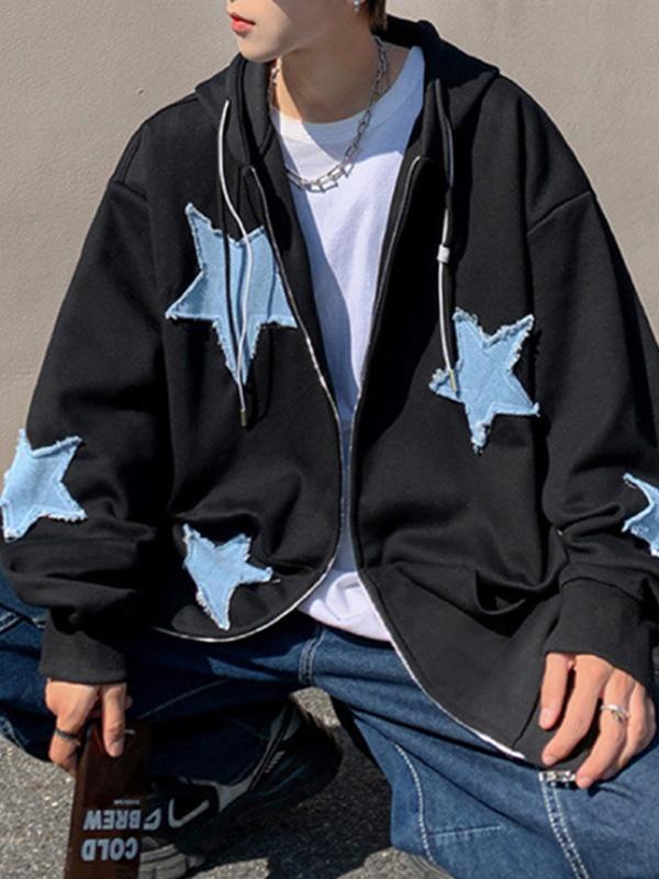 Men's Star Patch Zip Up Hoodie Product Image