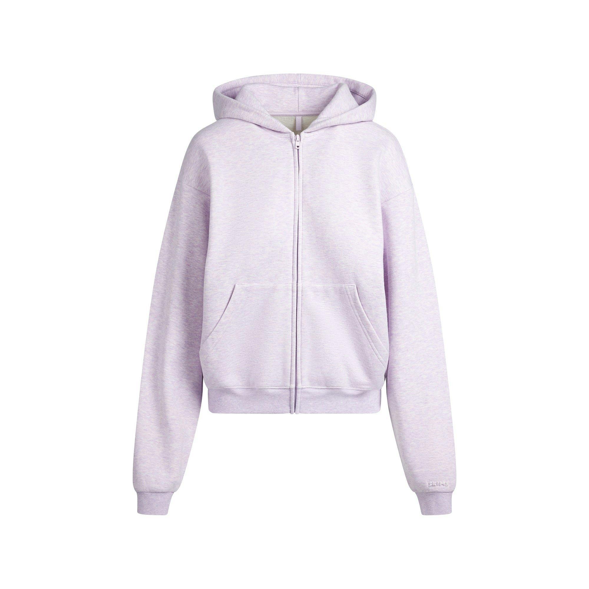 COTTON FLEECE CROPPED ZIP UP HOODIE | PURPLE HEATHER Product Image