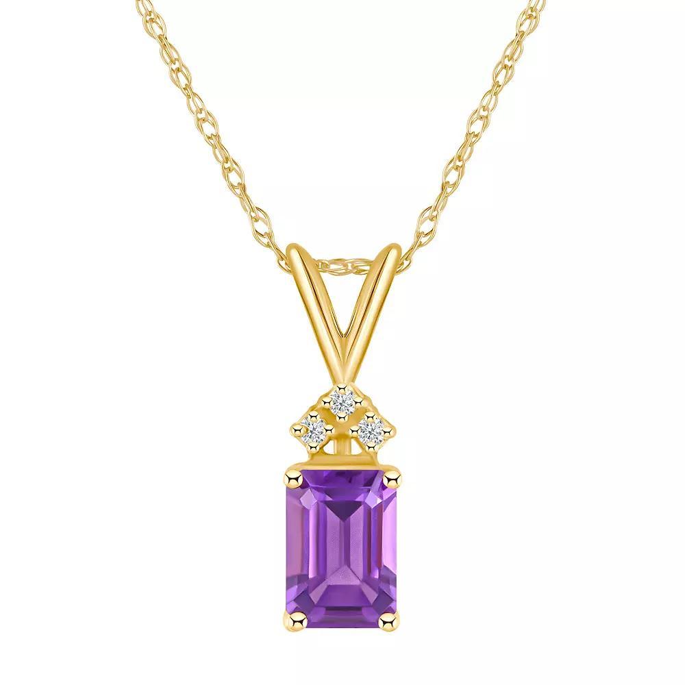 Celebration Gems 14k Gold Emerald Cut Amethyst & Diamond Accent Pendant Necklace, Women's, Size: 18" Product Image